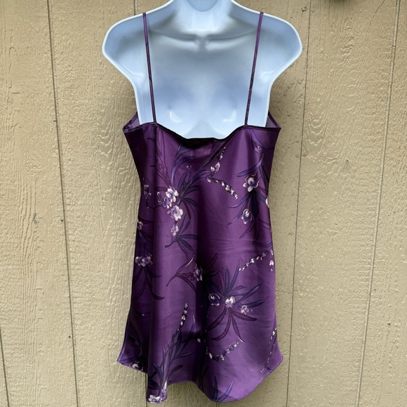 Vintage Angelique Lingerie Purple Floral Strap Polyester Mini Short Slip Dress M - Picture 5 of 9